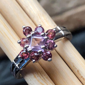 Natural 1ct Purple Amethyst, Rhodolite Garnet 925 Sterling Silver Engagement Ring Size 6, 7, 8, 9 - Natural Rocks by Kala