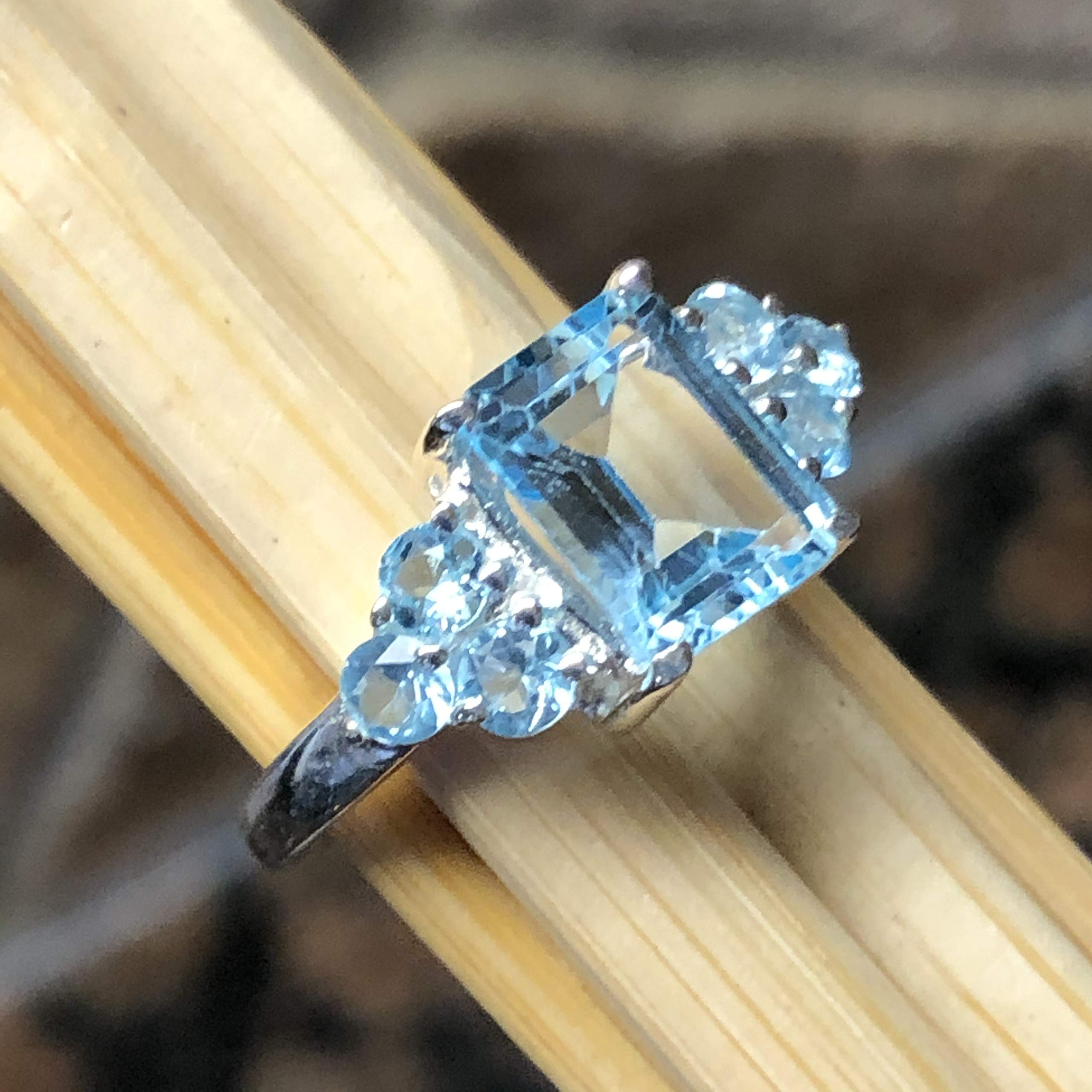 Natural 4ct Blue Topaz 925 Solid Sterling Silver Wedding Ring Size 5, 6, 7, 8, 9 - Natural Rocks by Kala