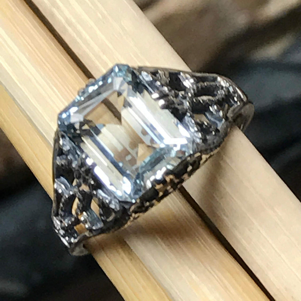 Natural 2.5ct Aquamarine 925 Solid Sterling Silver Engagement Ring Size 5.25, 6, 7, 8, 9 - Natural Rocks by Kala