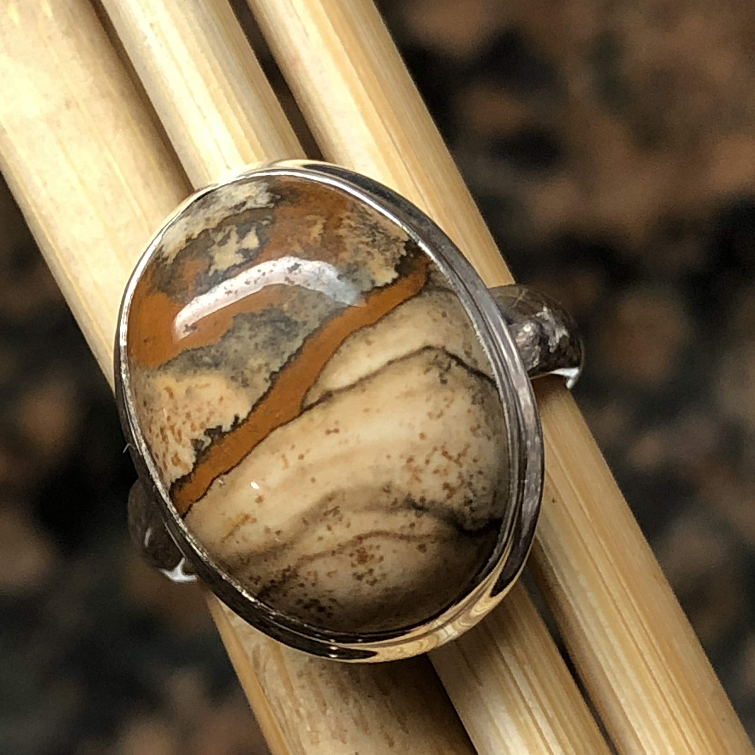 Natural Owyhee Picture Jasper 925 Solid Sterling Silver Ring Size 6.75 - Natural Rocks by Kala