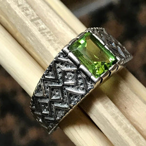 Genuine 2ct Green Peridot 925 Sterling Silver Men's Ring Size 7, 8, 9, 10, 11, 12, 13 - Natural Rocks by Kala
