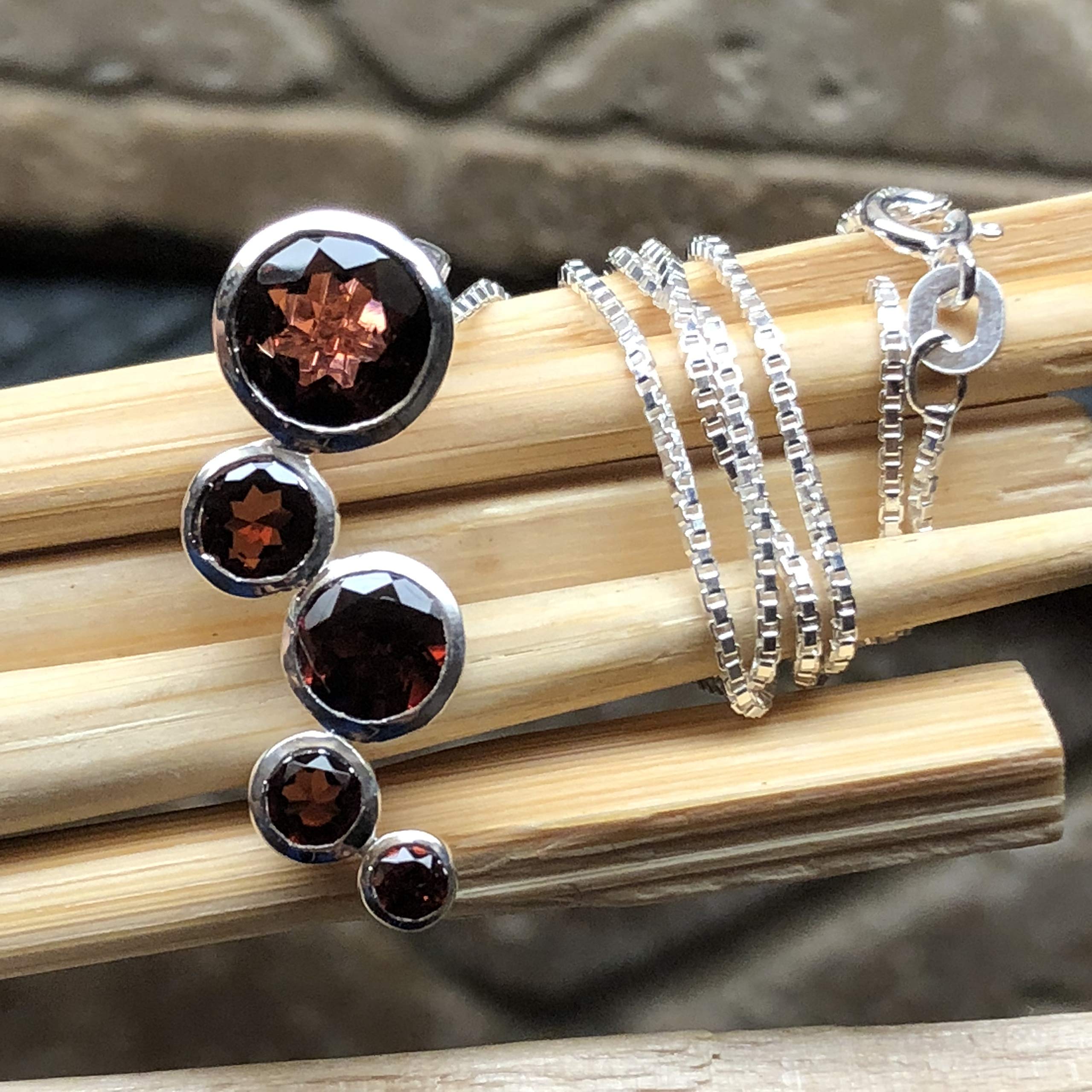 Genuine Pyrope Garnet 925 Solid Sterling Silver Journey Pendant Necklace 16" - Natural Rocks by Kala