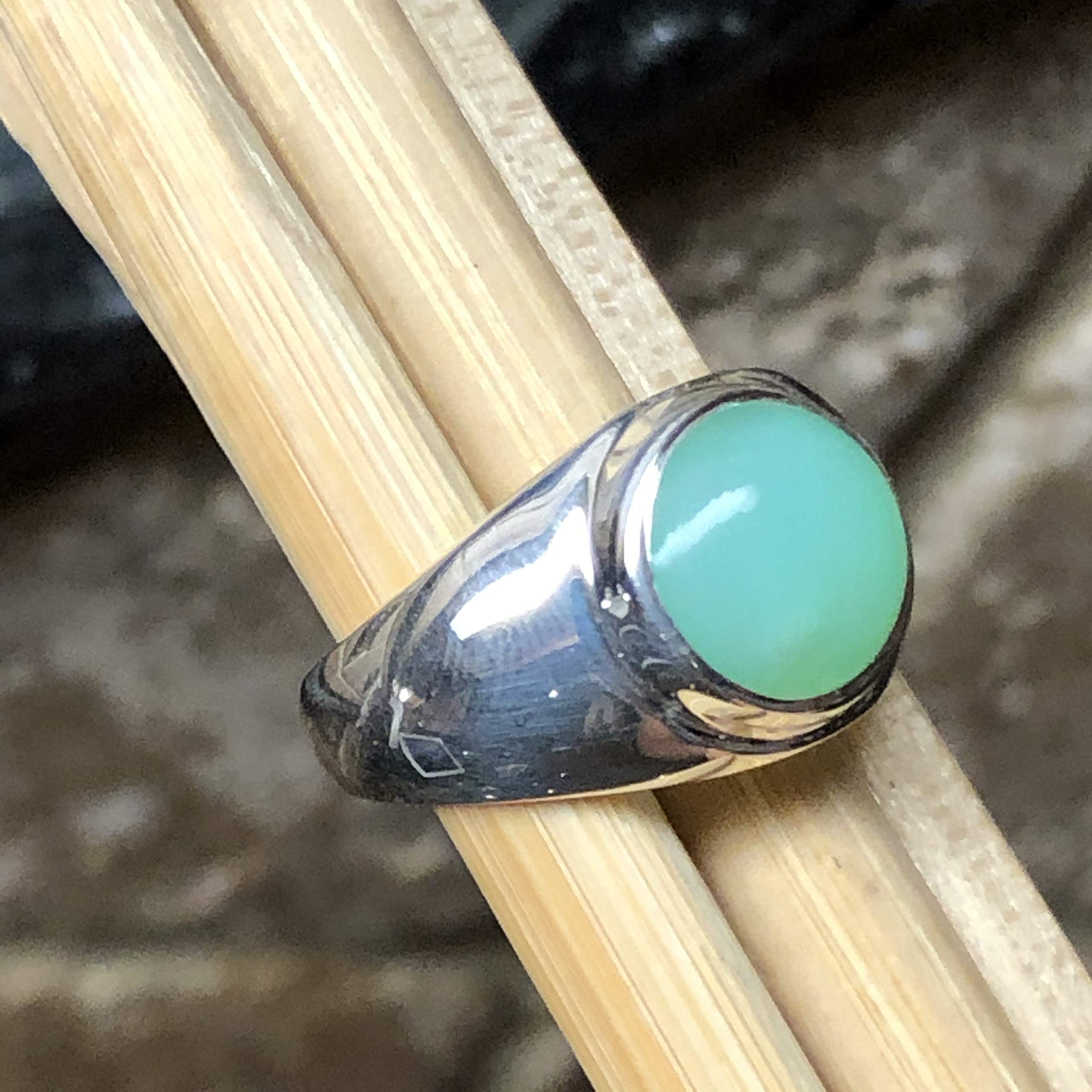 Natural Green Chrysoprase 925 Solid Sterling Silver Unisex Ring Size 6.75, 7, 8 - Natural Rocks by Kala