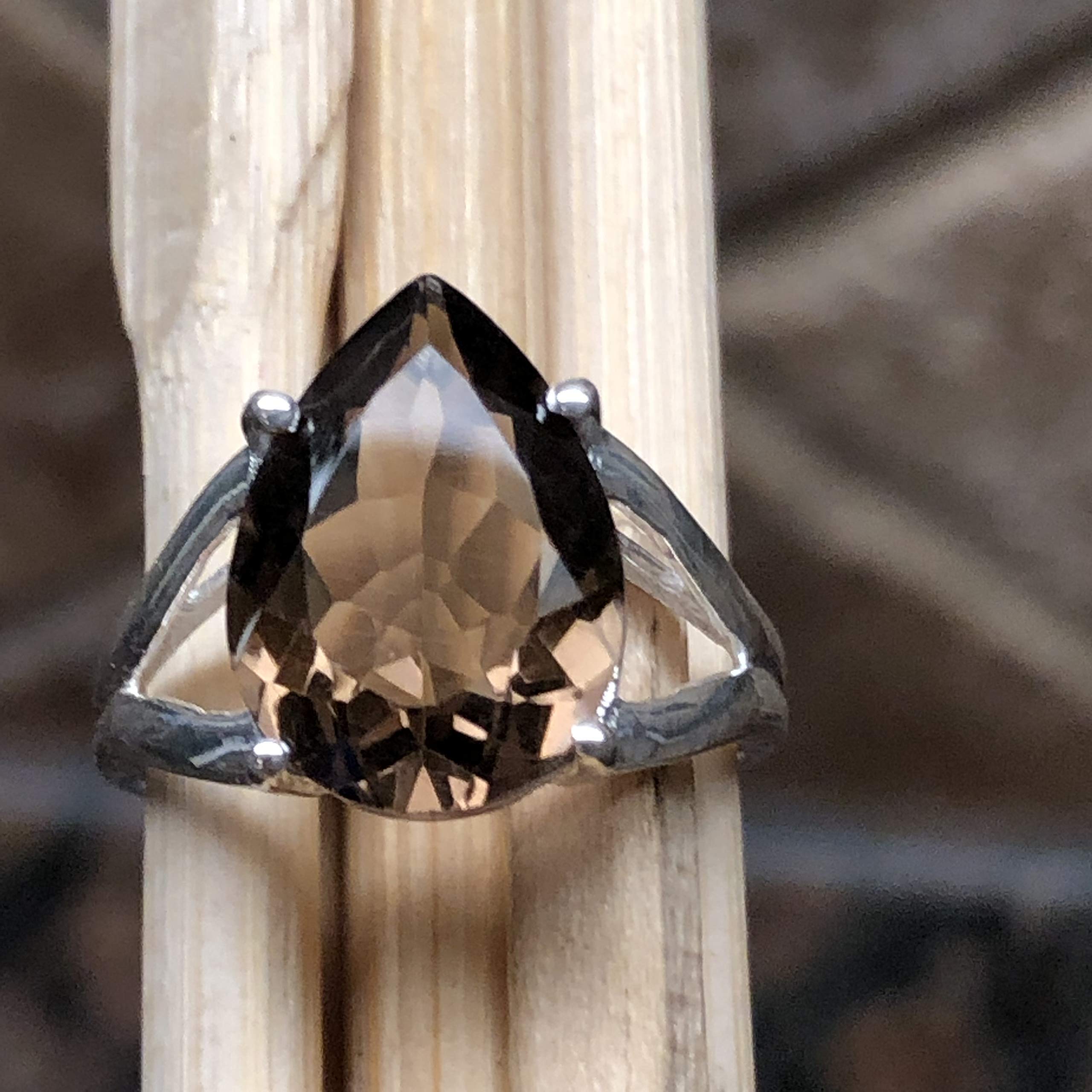Genuine 4ct Smoky Topaz 925 Solid Sterling Silver Ring Size 6, 7