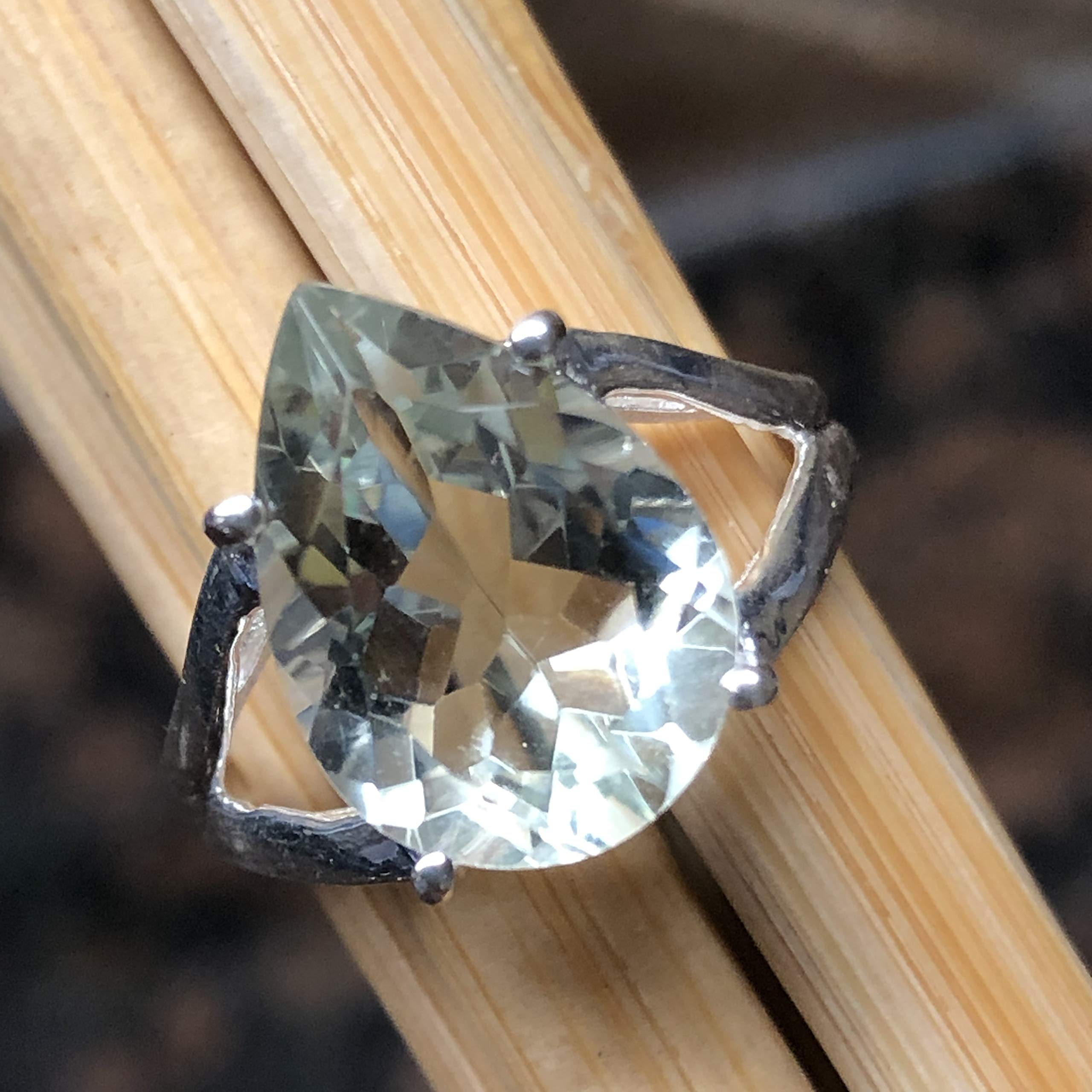 Natural 4ct Green Amethyst 925 Solid Sterling Silver Ring Size 6, 7, 8 - Natural Rocks by Kala