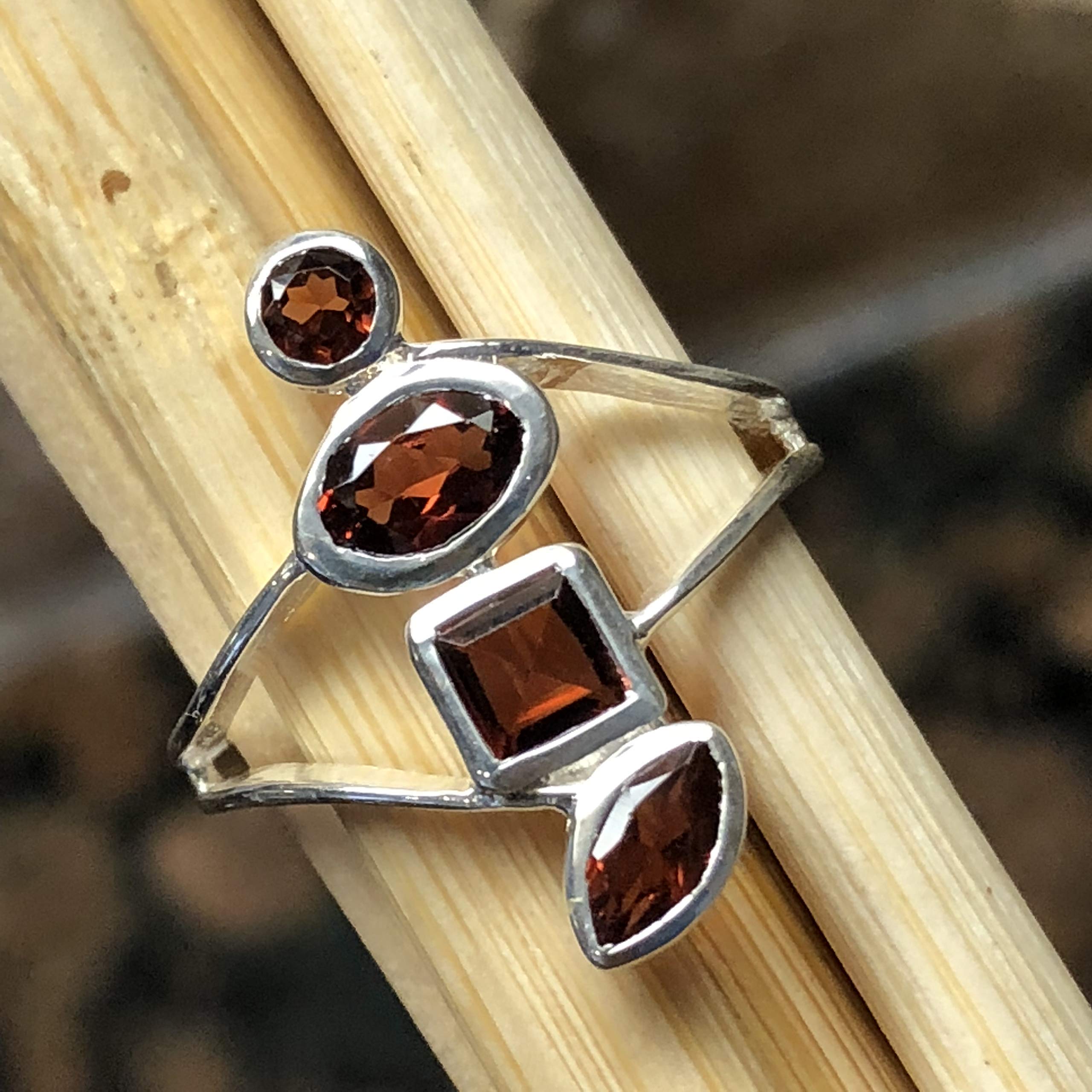 Natural 2ct Pyrope Garnet 925 Solid Sterling Silver Stackable Ring Size 6, 7, 9 - Natural Rocks by Kala