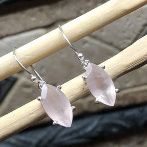 Natural 2ct Pink Rose Quartz 925 Solid Sterling Silver Earrings 25mm - Natural Rocks by Kala