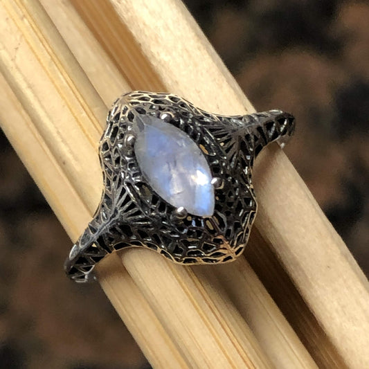 Natural Rainbow Moonstone 925 Solid Sterling Silver Engagement Ring Size 6, 7, 8, 9 - Natural Rocks by Kala