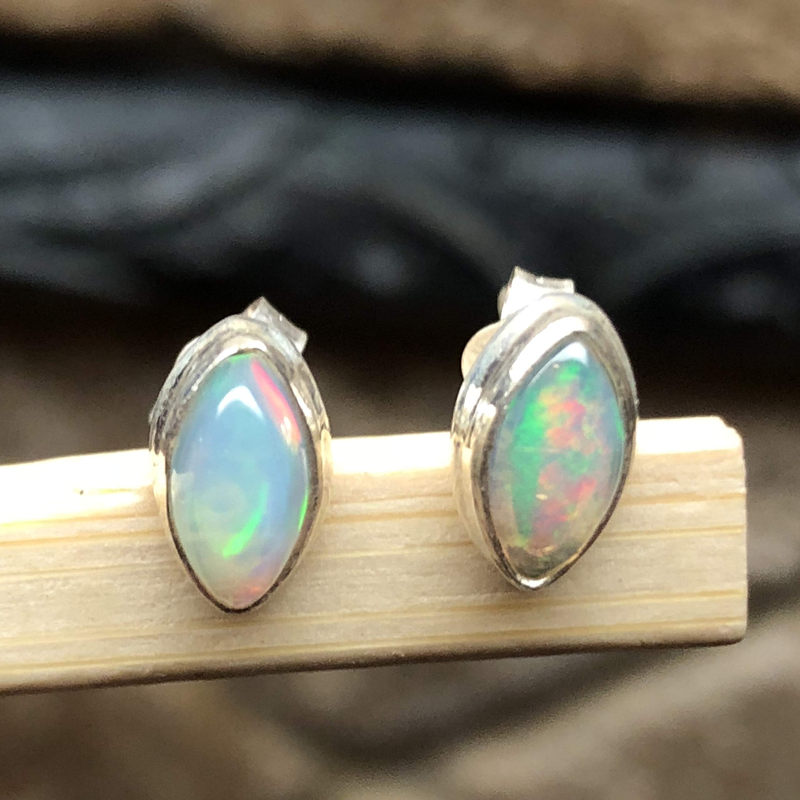 Genuine Ethiopian Opal 925 Solid Sterling Silver Stud Earrings 8mm - Natural Rocks by Kala