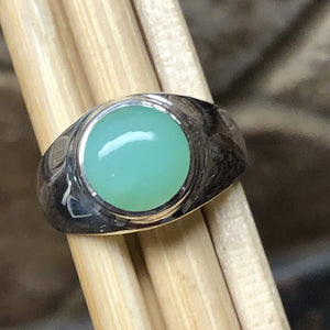 Natural Green Chrysoprase 925 Solid Sterling Silver Unisex Ring Size 6.75, 7, 8 - Natural Rocks by Kala