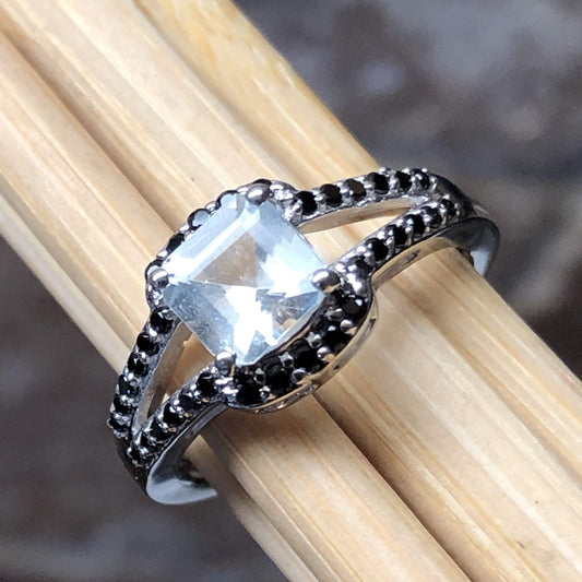 Natural 1ct Blue Aquamarine, Spinel 925 Solid Sterling Silver Engagement Ring Size 6, 7, 8, 9 - Natural Rocks by Kala