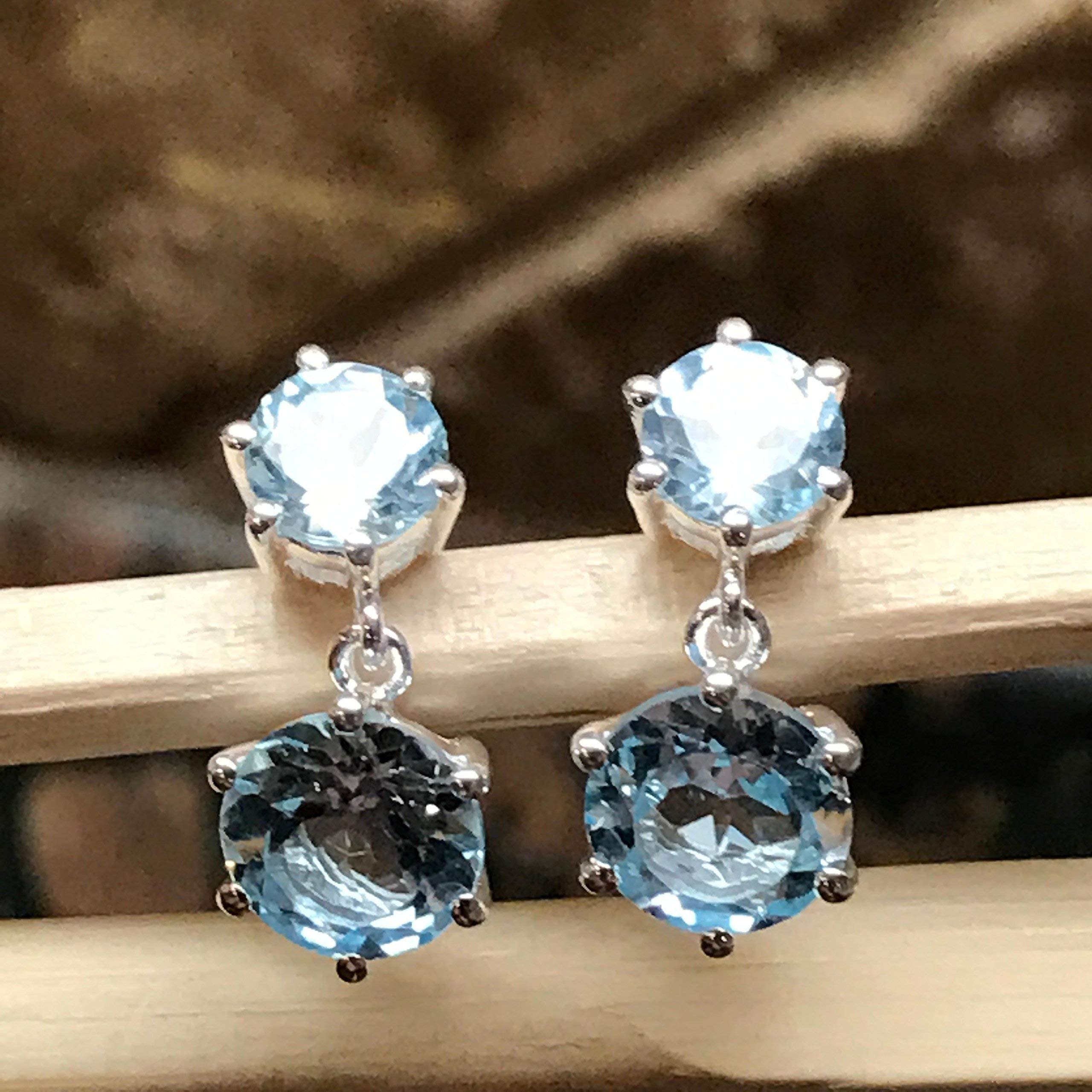 Natural 2.5ct Blue Topaz 925 Solid Sterling Silver Earrings 18mm - Natural Rocks by Kala