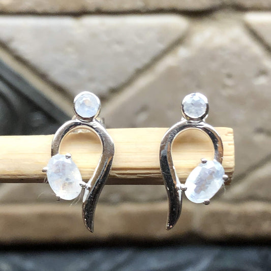 Natural Rainbow Moonstone 925 Solid Sterling Silver Earrings 18mm - Natural Rocks by Kala