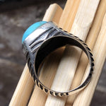 Natural Blue Mohave Turquoise 925 Solid Sterling Silver Men's Ring Size 8, 10, 11, 12, 13 - Natural Rocks by Kala