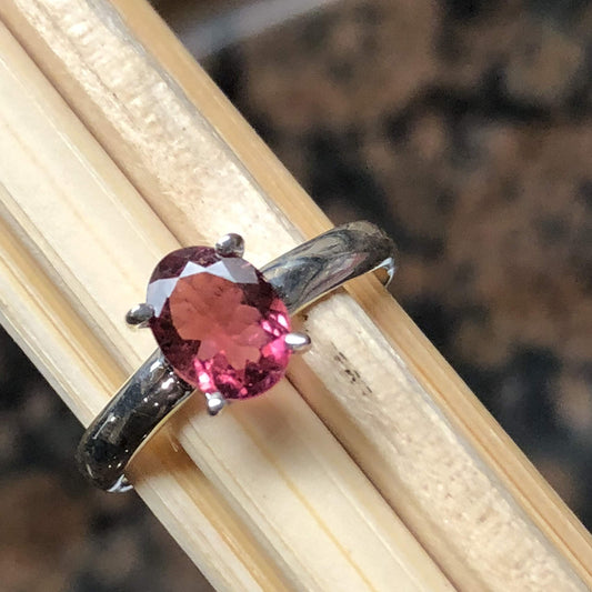 Natural Rubellite Tourmaline 925 Solid Sterling Silver Engagement Ring Size 7, 8 - Natural Rocks by Kala