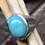 Natural Blue Mohave Turquoise 925 Solid Sterling Silver Men's Ring Size 8, 10, 11, 12, 13 - Natural Rocks by Kala