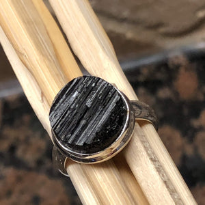 Natural Black Tourmaline 925 Solid Sterling Silver Unisex Ring Size 8.5, 9 - Natural Rocks by Kala