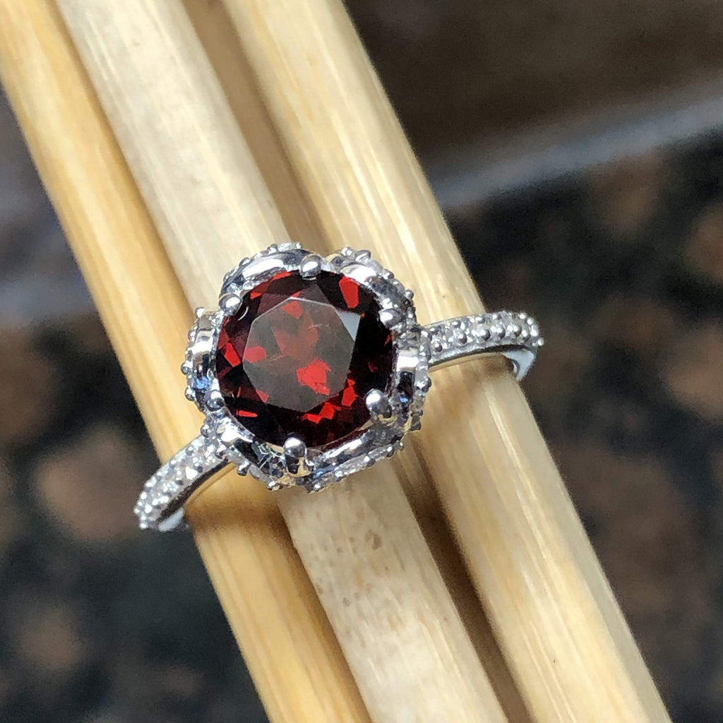 Natural 1.5ct Pyrope Garnet 925 Solid Sterling Silver Engagement Ring Size 5, 6, 7, 8, 9 - Natural Rocks by Kala