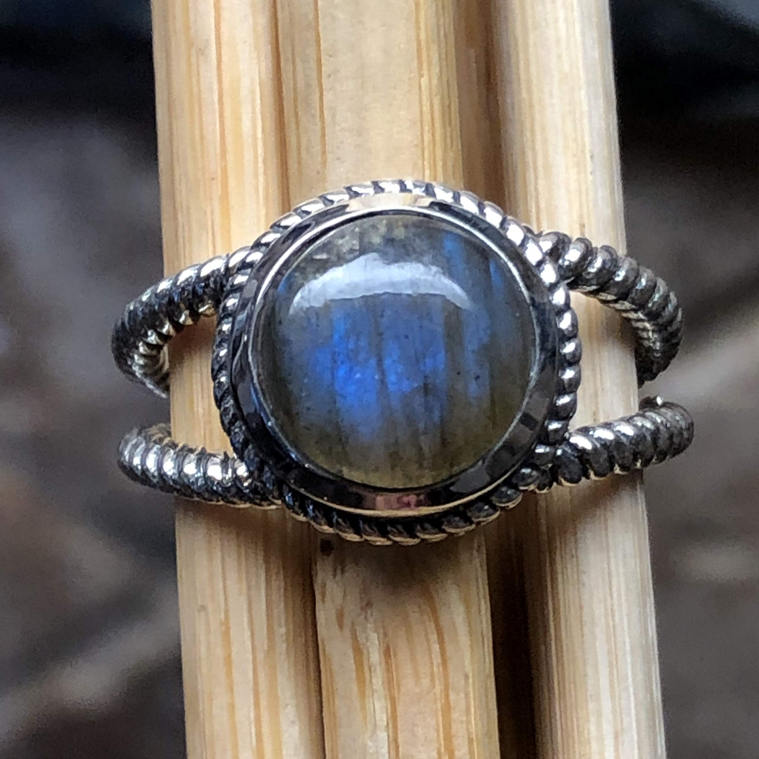 Natural Blue Labradorite 925 Sterling Silver Engagement Ring Size 7, 8.5, 9 - Natural Rocks by Kala