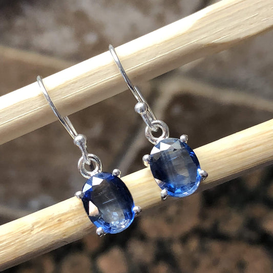 Natural Blue Kyanite 925 Solid Sterling Silver Earrings 25mm - Natural Rocks by Kala