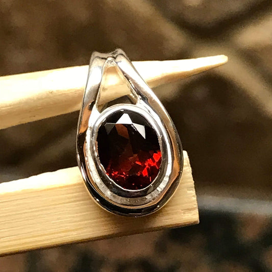 Natural 1.25ct Garnet 925 Solid Sterling Silver Pendant 15mm - Natural Rocks by Kala