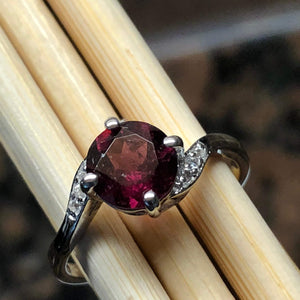 Natural 1ct Pyrope Garnet, White Topaz 925 Solid Sterling Silver Engagement Ring Size 6, 7, 8, 9 - Natural Rocks by Kala