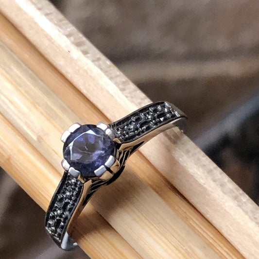 Natural Iolite 925 Solid Sterling Silver Engagement Filigree Ring Size 6, 7, 9 - Natural Rocks by Kala