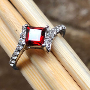 Natural 1ct Pyrope Garnet, White Topaz 925 Solid Sterling Silver Engagement Ring Size 6, 7, 8, 9 - Natural Rocks by Kala
