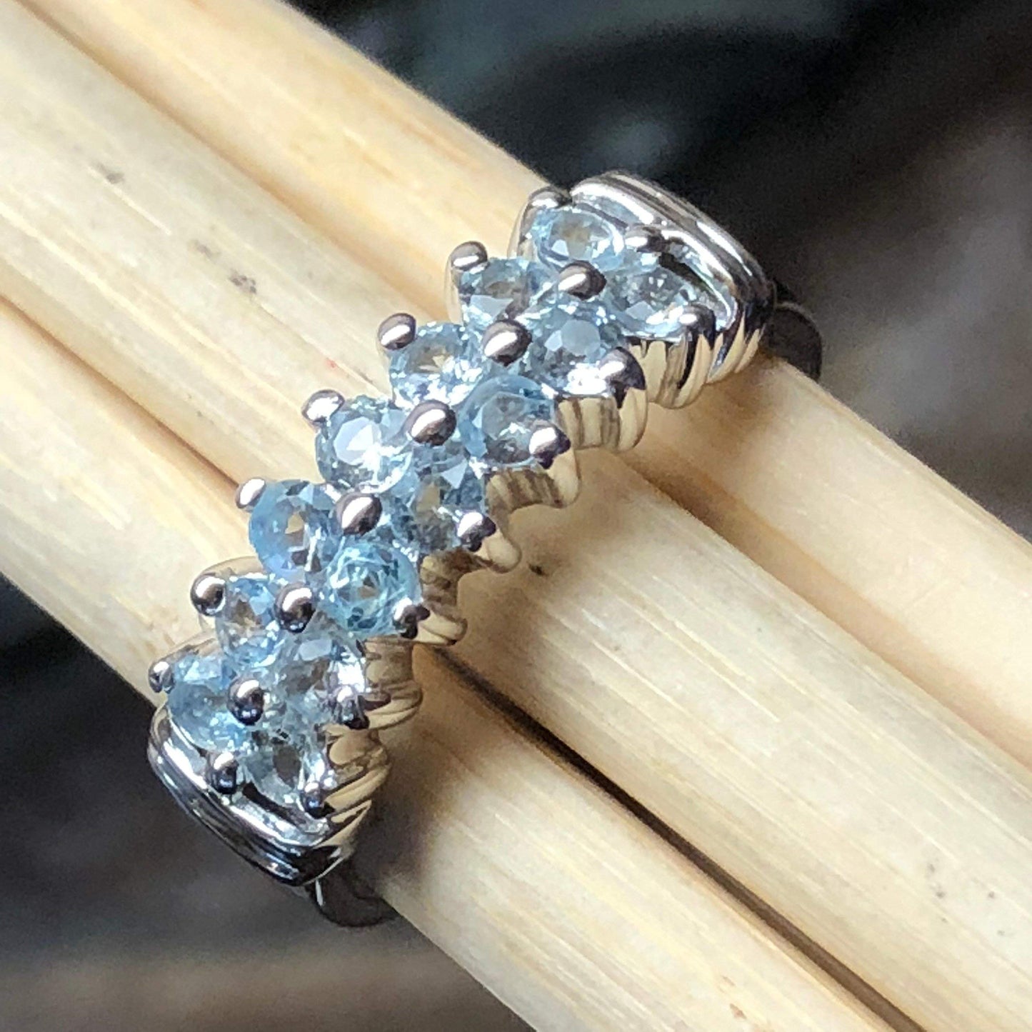 Natural Aquamarine 925 Solid Sterling Silver Ring Size 6, 7, 8, 9 - Natural Rocks by Kala