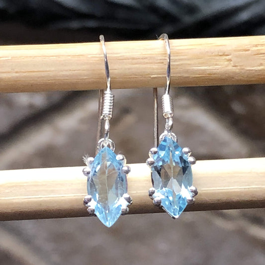 Natural 2ct Blue Topaz 925 Sterling Silver Earrings 25mm - Natural Rocks by Kala