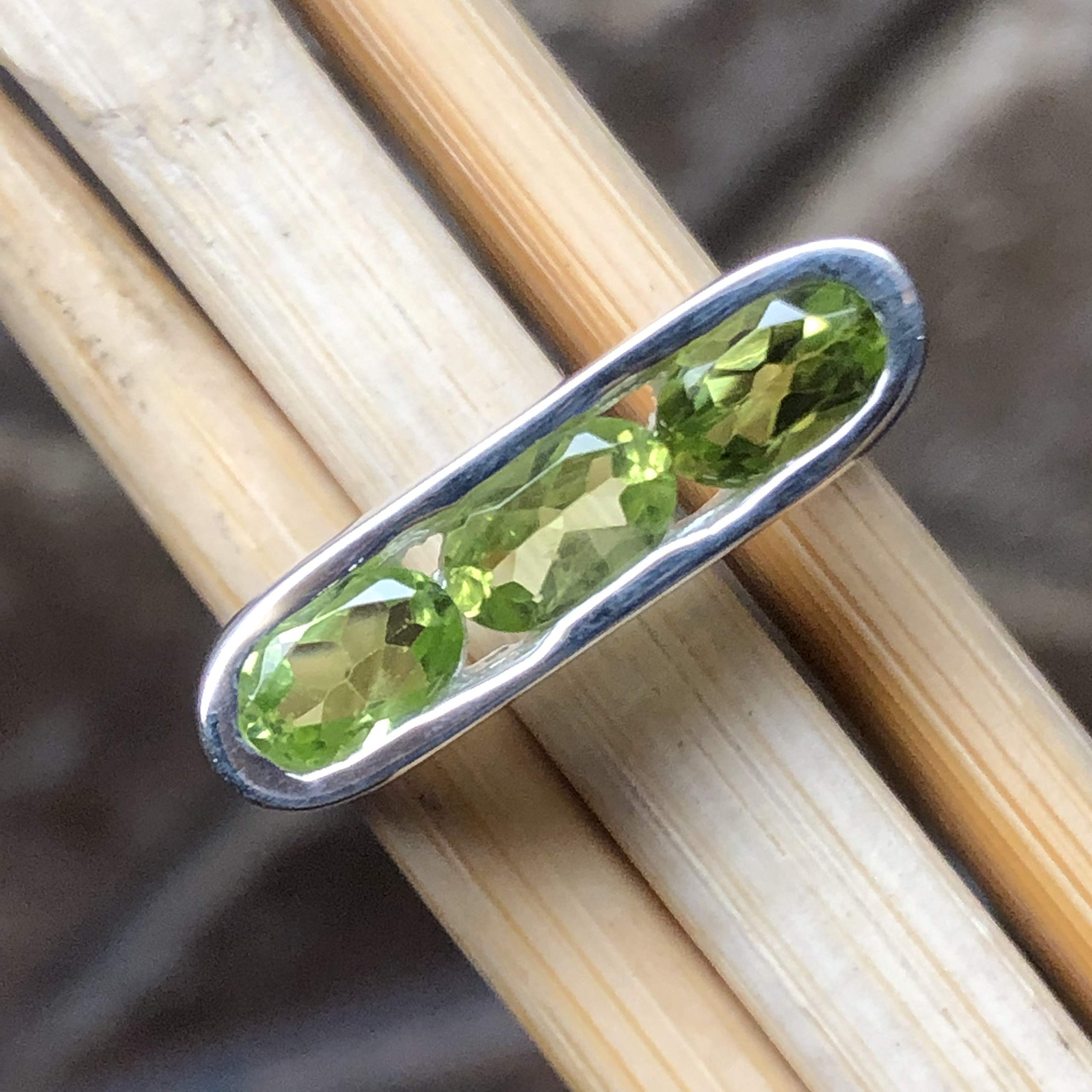 Genuine Green Peridot 925 Solid Sterling Silver Ring Size 6, 7, 8, 9, 10 - Natural Rocks by Kala