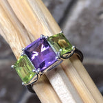Natural 4ct Purple Amethyst, Green Peridot 925 Solid Sterling Silver Ring Size 6, 7, 8, 9 - Natural Rocks by Kala