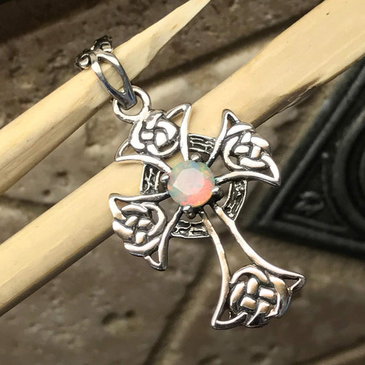 Natural Ethiopian Opal 925 Solid Sterling Silver Cross Pendant 36mm - Natural Rocks by Kala
