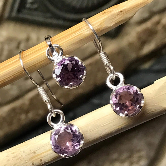 Natural 1.5ct Purple Amethyst 925 Sterling Silver Earrings and Pendant set - Natural Rocks by Kala