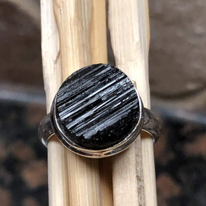 Natural Black Tourmaline 925 Solid Sterling Silver Unisex Ring Size 8.5, 9 - Natural Rocks by Kala