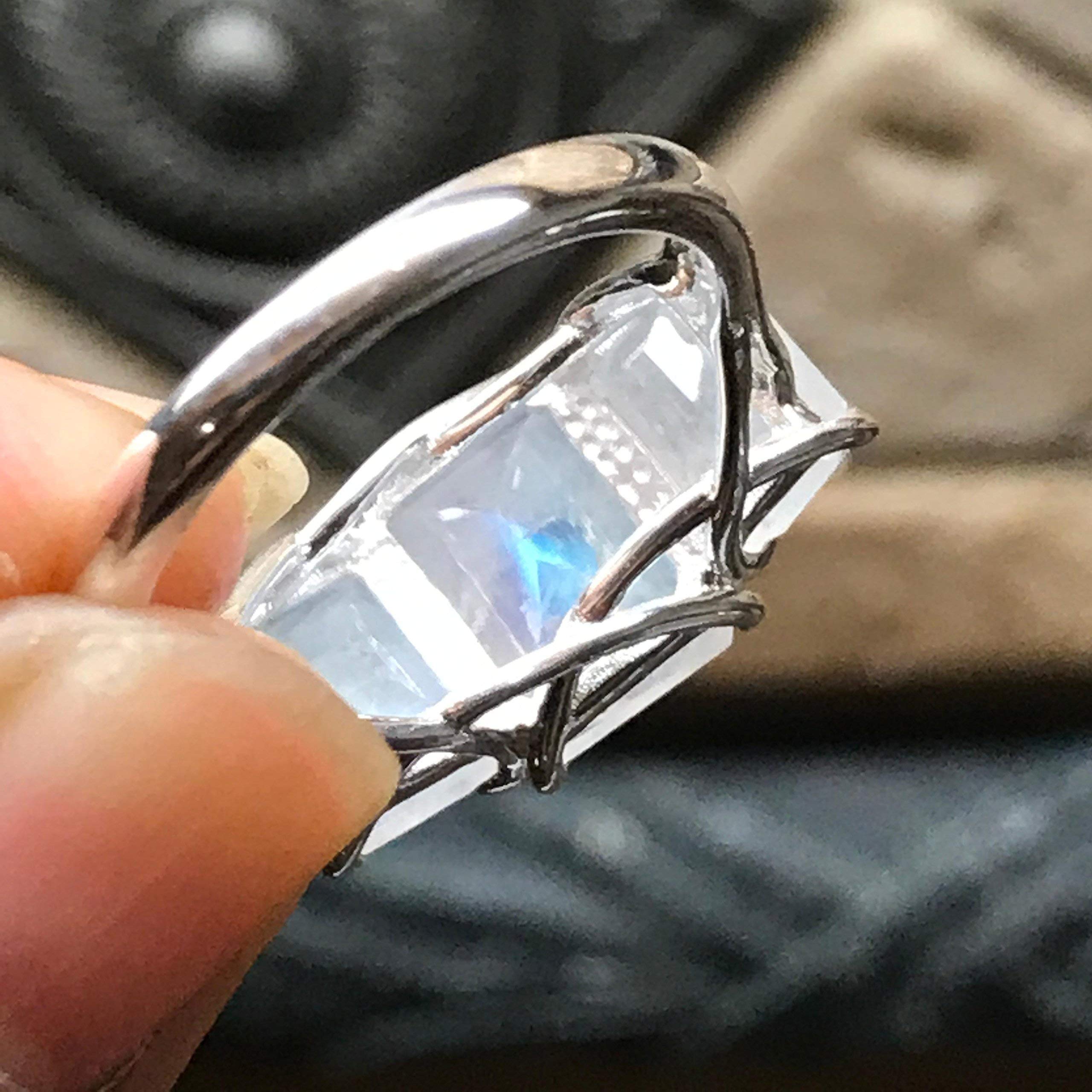 Genuine Rainbow Moonstone 925 Solid Sterling Silver Ring Size 6, 7, 8, 9 - Natural Rocks by Kala