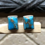Blue Turquoise 925 Solid Sterling Silver Earrings 8mm - Natural Rocks by Kala