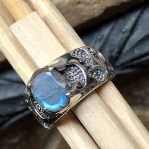 Natural Blue Iridescence Labradorite 925 Solid Sterling Silver Unisex Ring Size 7, 8 - Natural Rocks by Kala
