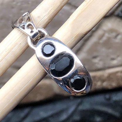 Natural Black Onyx 925 Solid Sterling Silver Pendant 25mm - Natural Rocks by Kala