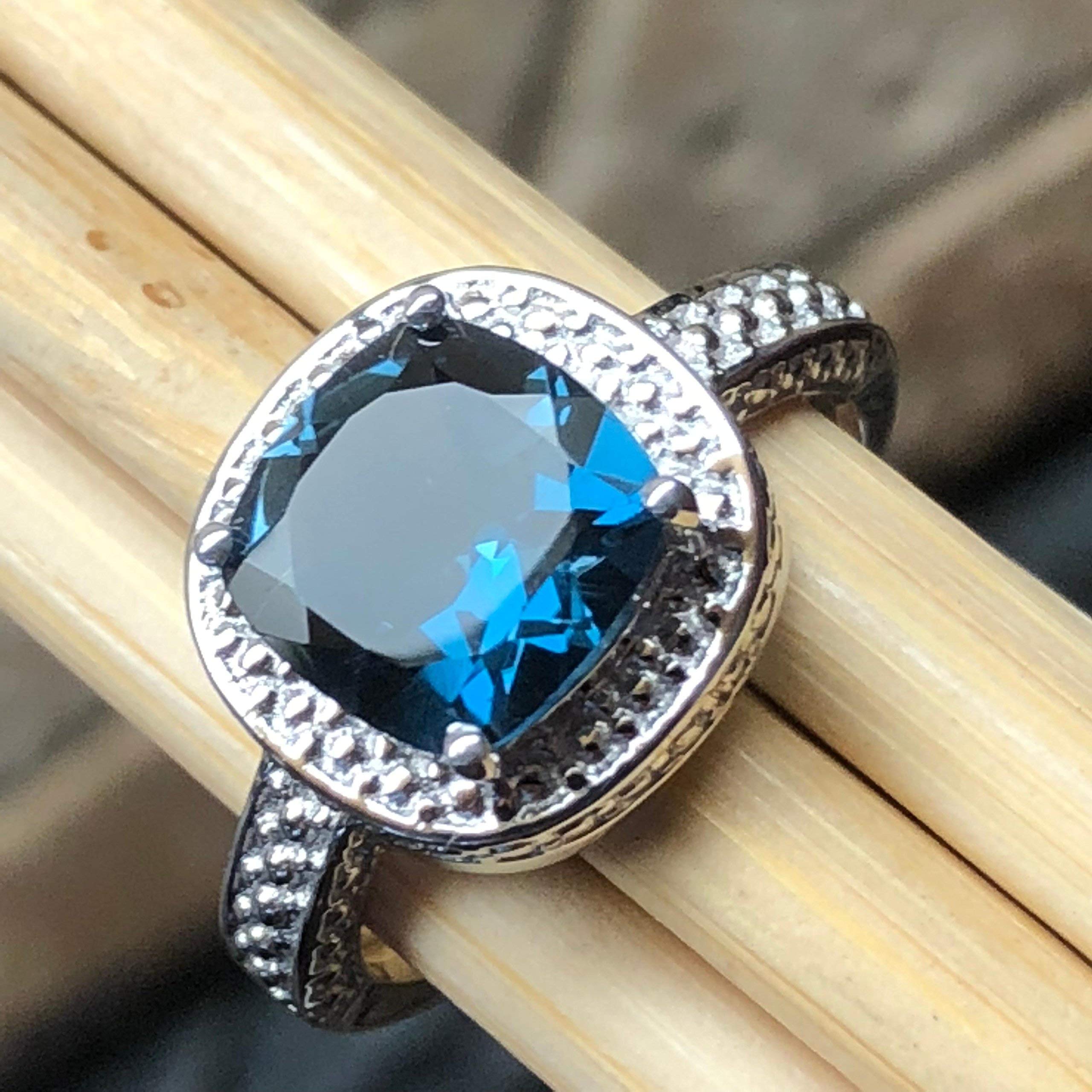 Natural 2ct London Blue Topaz 925 Solid Sterling Silver Engagement Ring Size 6, 8 - Natural Rocks by Kala