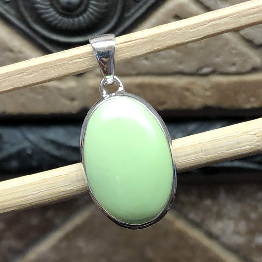 Natural Australian Lemon Chrysoprase 925 Sterling Silver Pendant 35mm - Natural Rocks by Kala