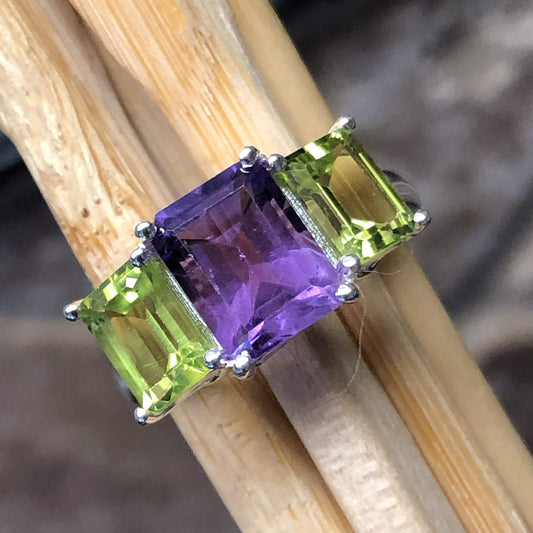 Natural 4ct Purple Amethyst, Green Peridot 925 Solid Sterling Silver Ring Size 6, 7, 8, 9 - Natural Rocks by Kala