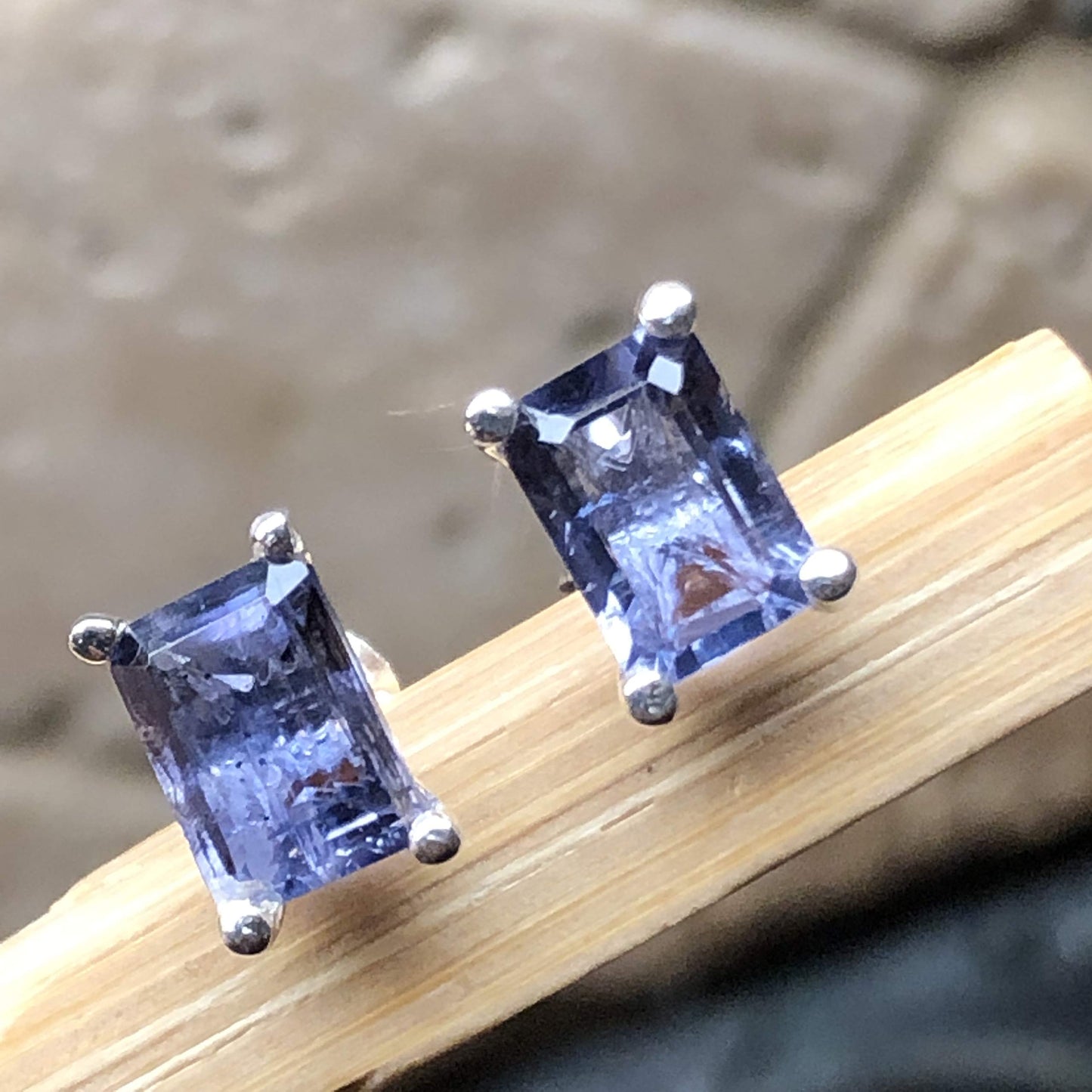Natural 2.5ct Iolite 925 Solid Sterling Silver Stud Earrings 7mm - Natural Rocks by Kala