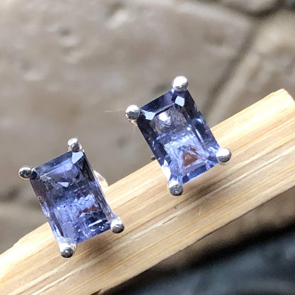 Natural 2.5ct Iolite 925 Solid Sterling Silver Stud Earrings 7mm - Natural Rocks by Kala