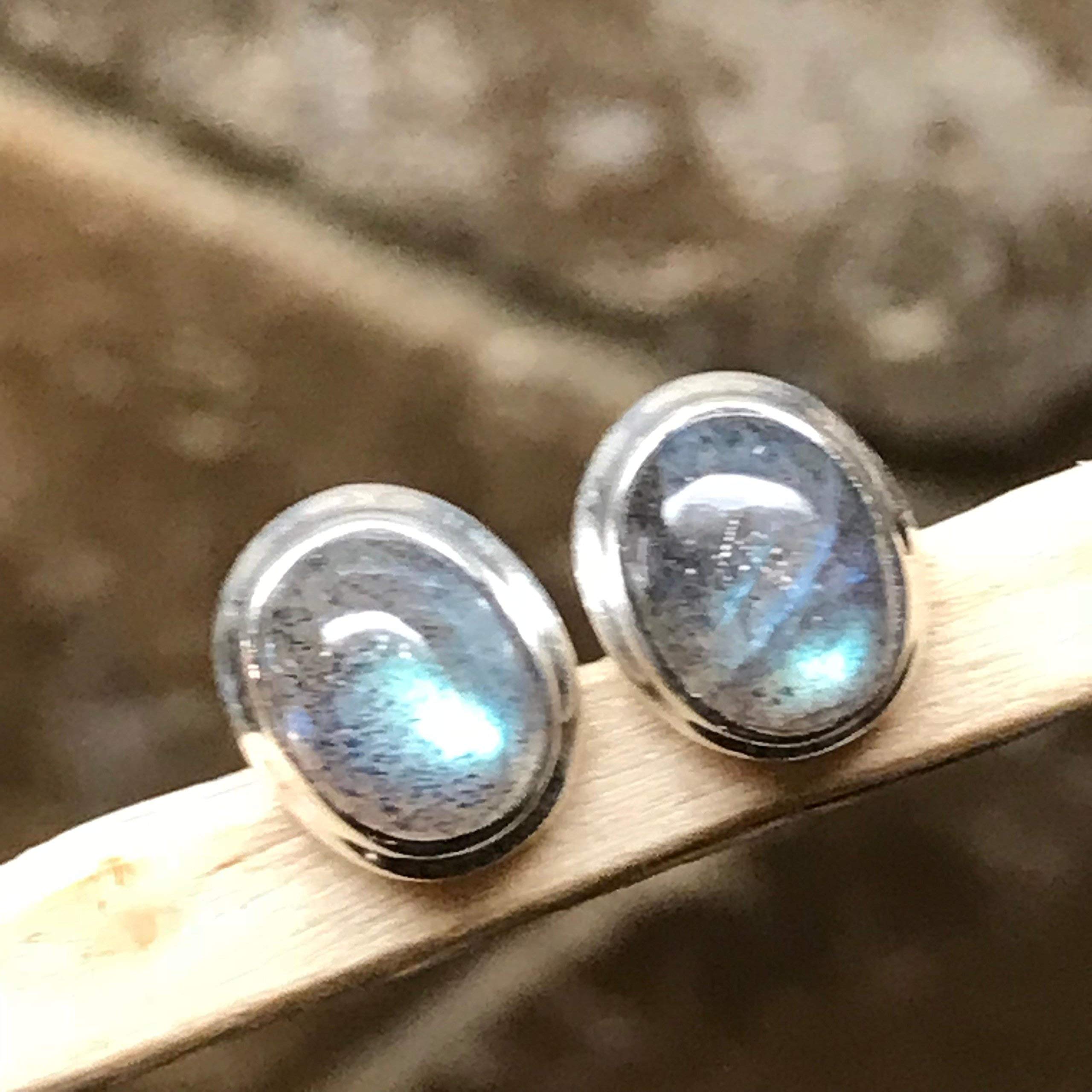 Natural Blue Iridescence Labradorite 925 Sterling Silver Stud Earrings 9mm - Natural Rocks by Kala