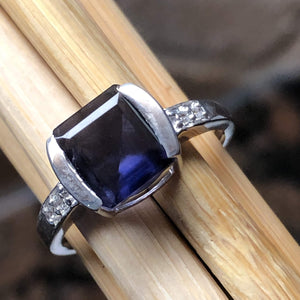 Natural 2ct Iolite Water Sapphire, White Topaz 925 Sterling Silver Engagement Ring Size 6, 7, 8, 9 - Natural Rocks by Kala