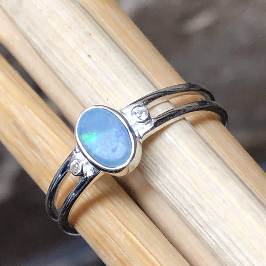 Genuine Australian Blue, Green Opal 925 Solid Sterling Silver Engagement Ring Size 6, 7, 8, 9, 10 - Natural Rocks by Kala