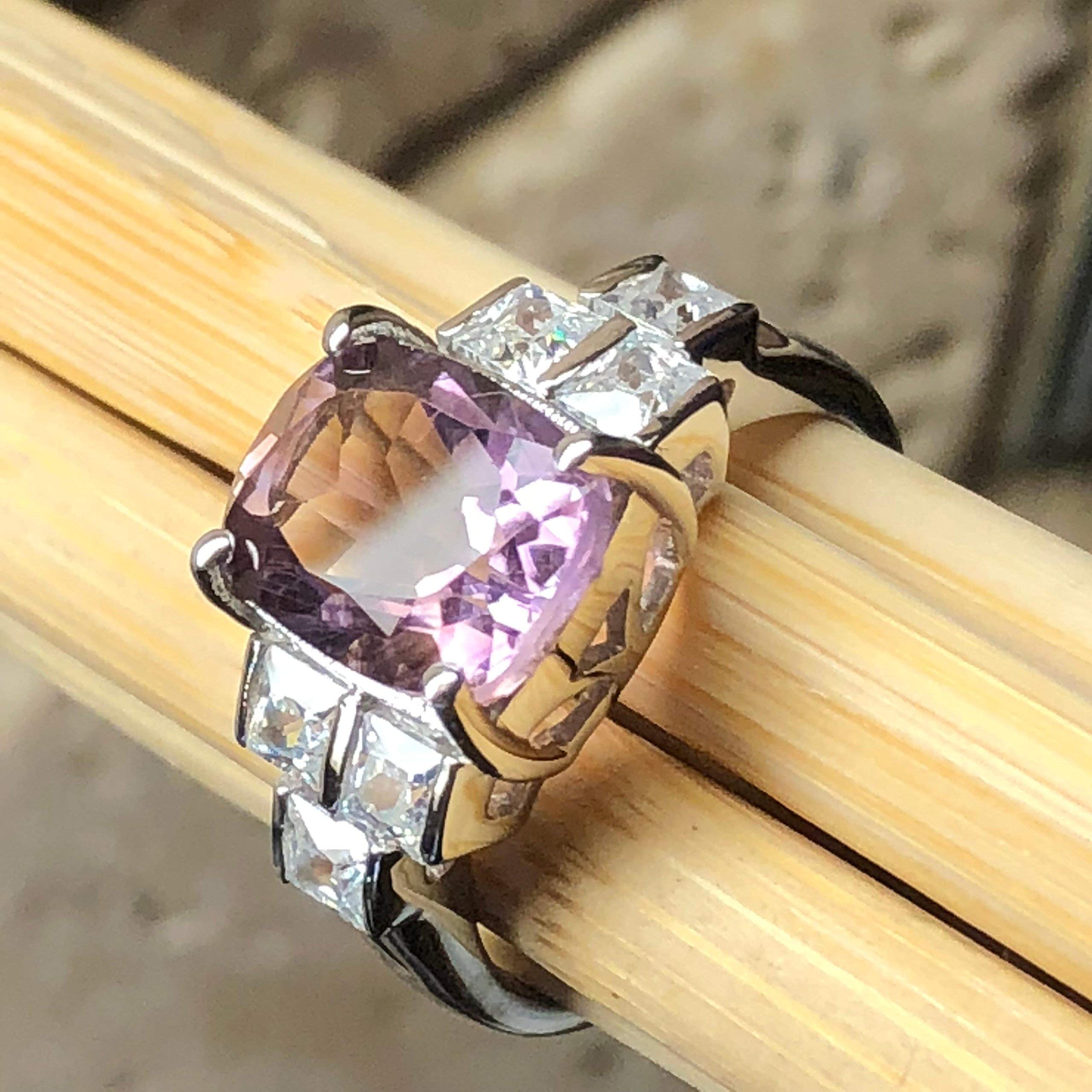 Natural 2ct Purple Amethyst, White Topaz 925 Solid Sterling Silver Engagement Ring Size 5, 6, 7, 8, 9 - Natural Rocks by Kala