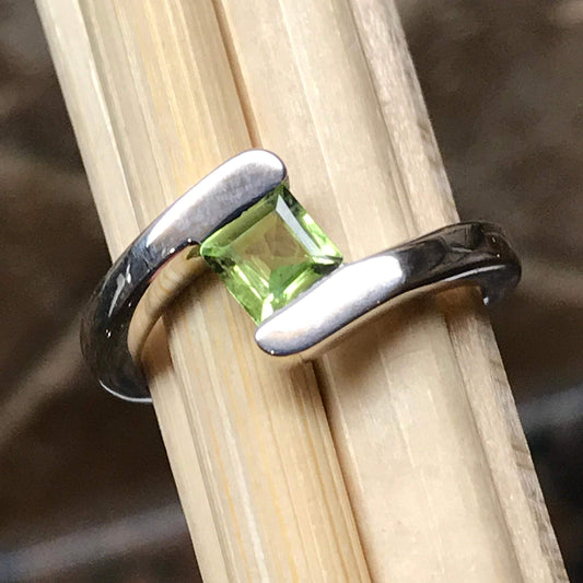 Natural 1ct Green Peridot 925 Solid Sterling Silver Engagement Ring Size 6, 7, 8, 9 - Natural Rocks by Kala