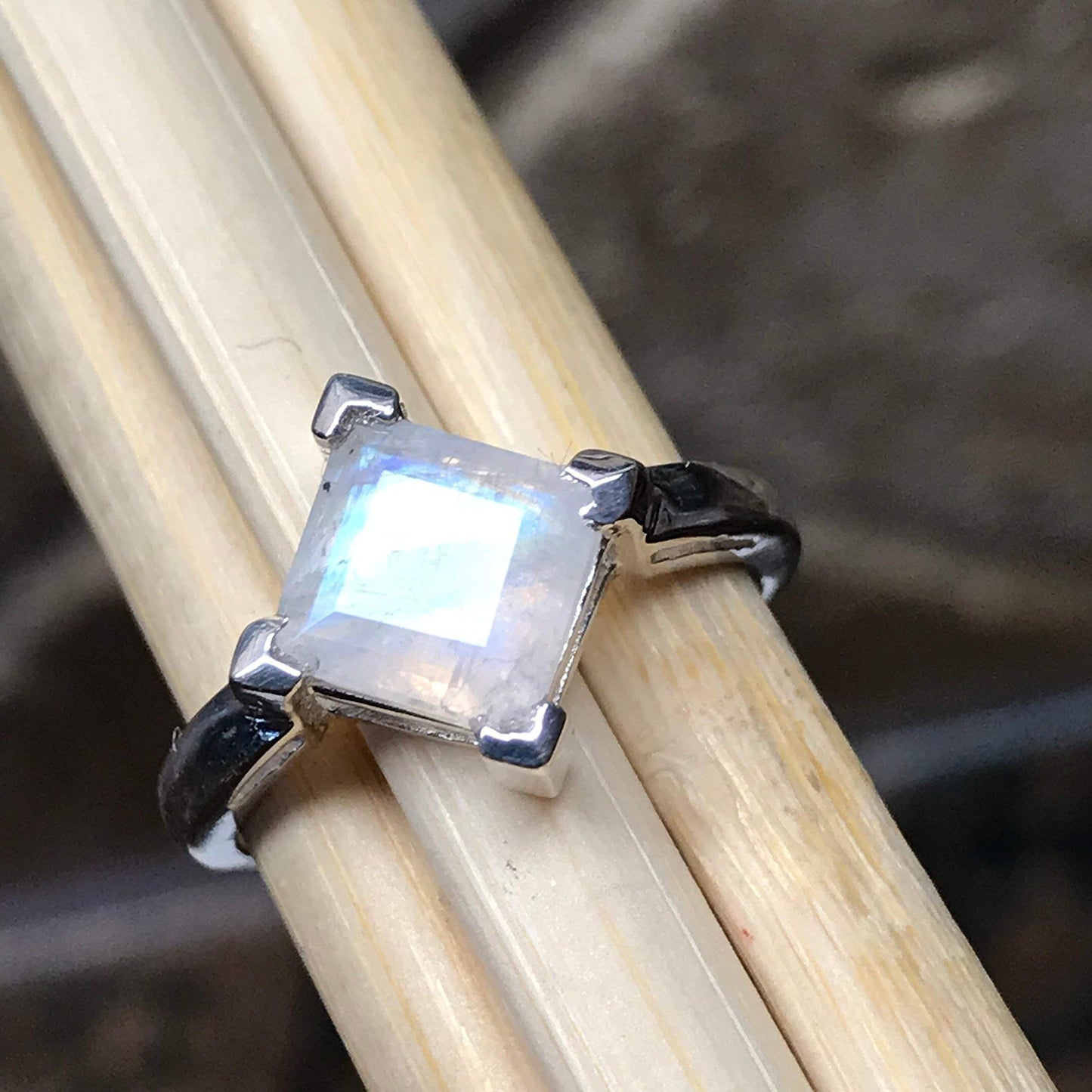 Genuine Rainbow Moonstone 925 Solid Sterling Silver Ring Size 5, 6, 7, 8, 9 - Natural Rocks by Kala